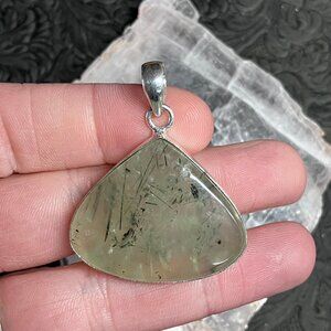 Triangular Prehnite With Epidote Pendant Crystal Stone Jewelry